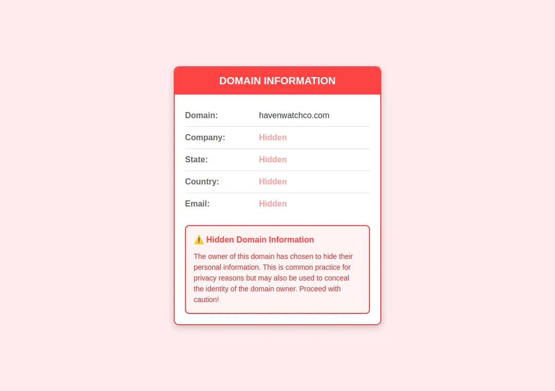 Privacy alert screenshot for havenwatchco.com domain