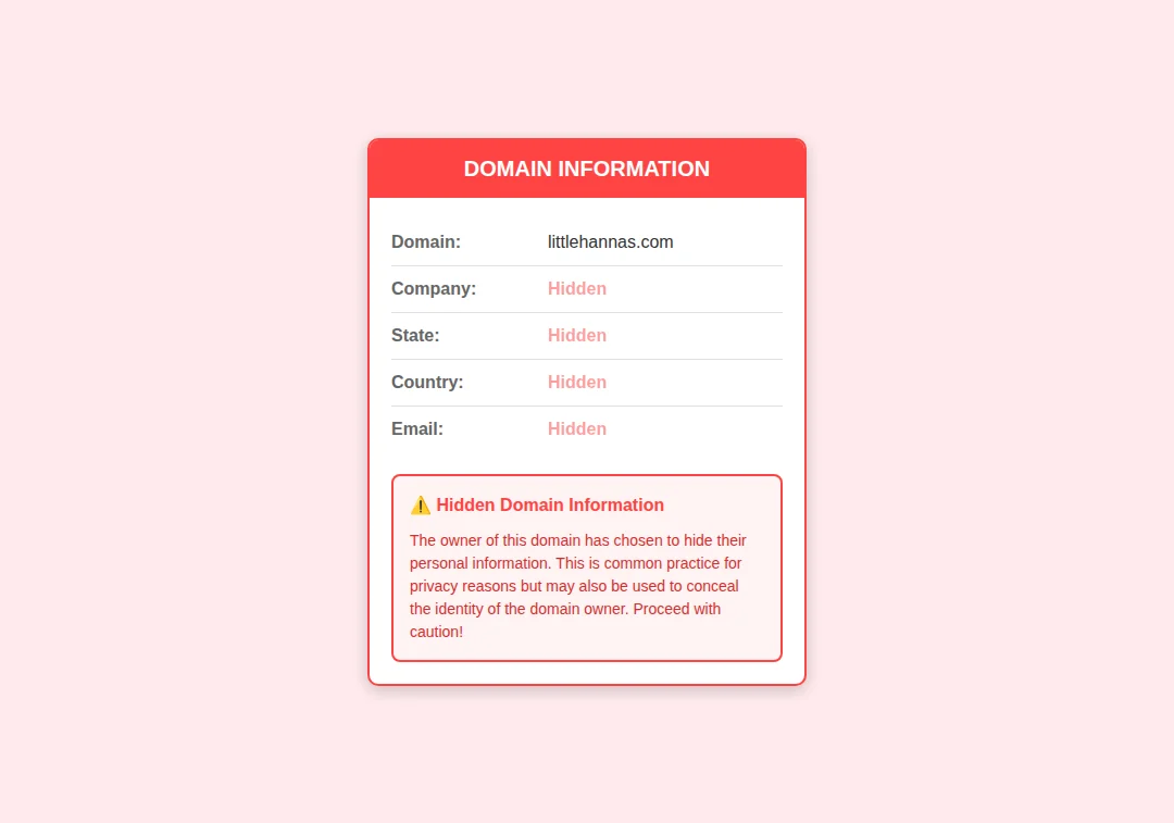 Privacy warning for littlehannas.com domain registration