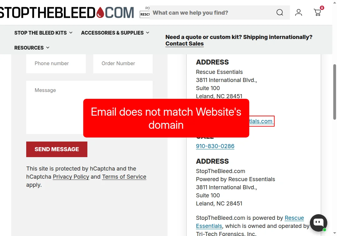 Email domain mismatch alert for stopthebleed.com
