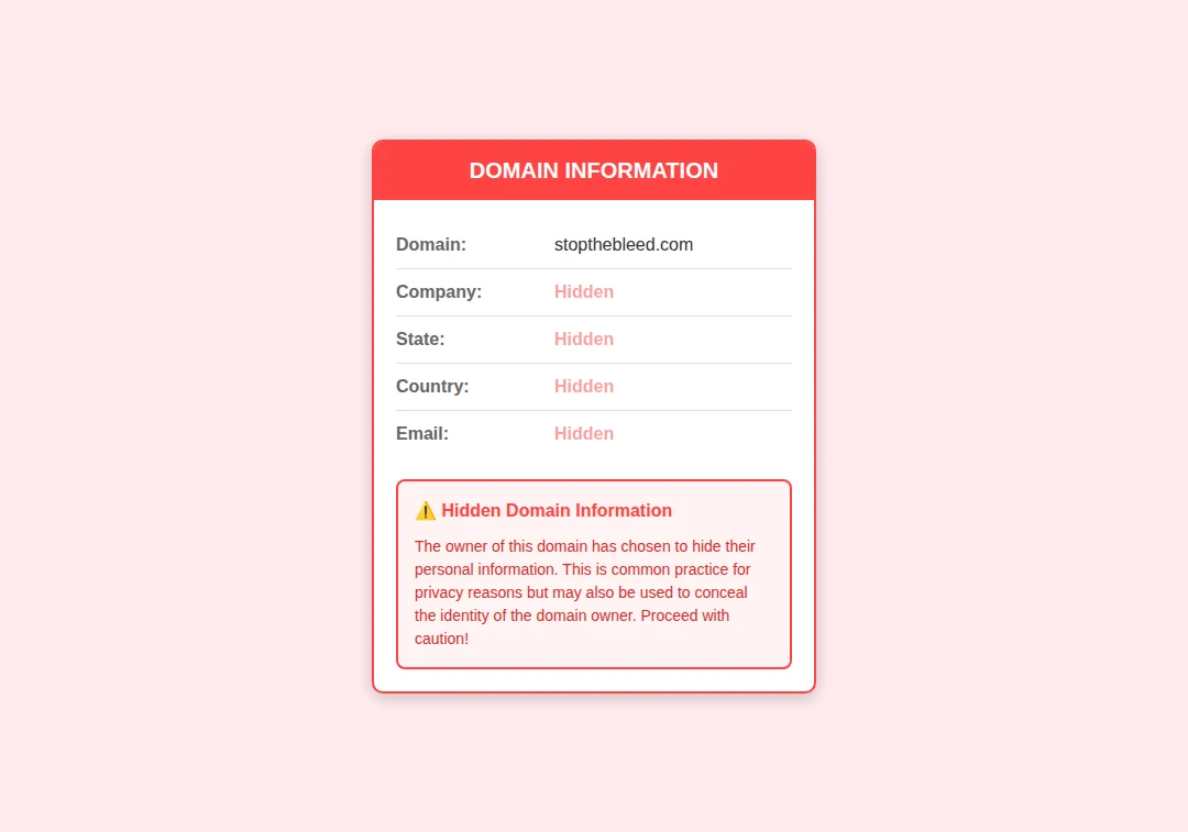 Domain privacy alert showing hidden owner details
