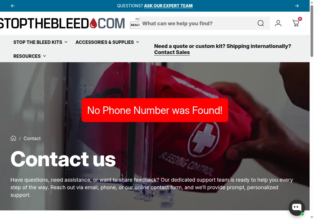 No phone number found on stopthebleed.com contact page